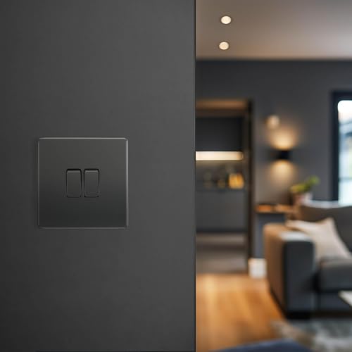 BG Electrical Double Wall Light Switch, 2 Way, Screwless Front Plate, Slim Profile, Premium Flatplate, Matt Black, 20A, 16AX, FFB42