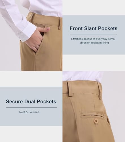 Image of Dreammonkey 4T-20Years Boys Flat Front Dress Pants Uniform Pants Adjustable Waistband for Toddler to Youth with Pockets