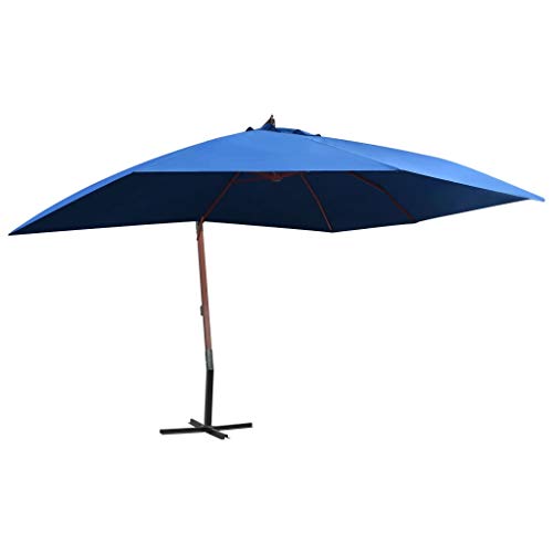 Catherinol Sombrilla de jardín colgante con palo, Parasol Terraza, Sombrilla Terraza Exterior, Sombrilla Jardin, Parasol Jardin, Sombrilla Playa, Parasol Excentrico, de madera azul 400x300cm