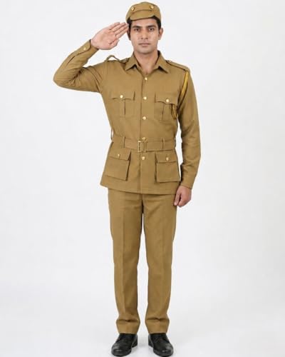 Image of BookMyCostume Cotton Police Community Helper Kids Fancy Dress Costume Adults S-M, Light Brown