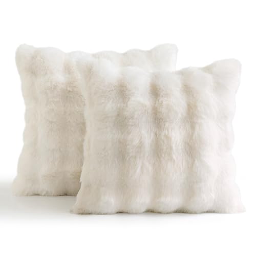 MIULEE Weihnachten Kissenbezug Weiß 40x40 cm 2er Set Künstlich Pelz Kissenbezüge Kuschelkissen Welle Kissenhülle Dekokissen Dekorative Weiche Zierkissen Sofakissen für Wohnzimmer Schlafzimmer Balkon