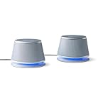 Amazon Basics Haut-parleurs stéréo 2.0 pour PC ou ordinateur portable, entrée auxiliaire 3,5 mm, alimentation USB, 1 paire, Argenté