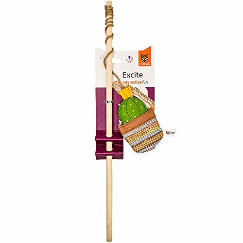 Image of BarkButler x Fofos Cactus Wand EL Paso Cat Teaser Toy|US Grade Catnip Inside|for Kittens+Older Cats|Durable Wooden Stick+Robust Rope|Durable Pet Toy