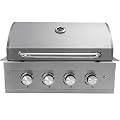 27 Inch Built-In Stainless Steel Gas Grill, 4 Independent Burners 48,600 BTUS Built In BBQ Grill Compatible Outdoor Barbecue Grill for Backyard Patio Outdoor Kitchen Island