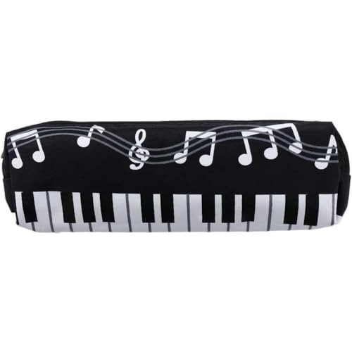 Image of Music Note Design Pencil Case - Zippered Organizer with Piano Keyboard Print, Durable Fabric for School, Office and Art Supplies (Black Square)