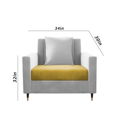 Image of Casaliving Garcia 1 Seater Sofa Set for Living Room (Yellow Grey Colour) Premium Fabric Sofa