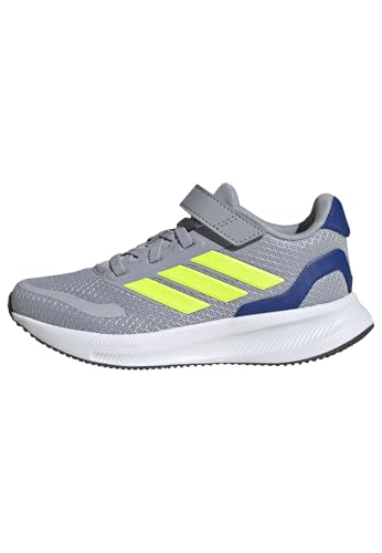 Adidas Unisex Kinder RUNFALCON 5 Shoes Kids, Halo Silver/Lucid Lemon/Team royal Blue, 35 EU