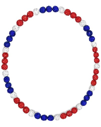 NEXIULT Baseball Bead Necklace for Men, 16/18/20" Ice Necklace Cool Gifts, Rhinestone Bling Inspired Sports Jewelry (Blue Red White, 20 Inch)