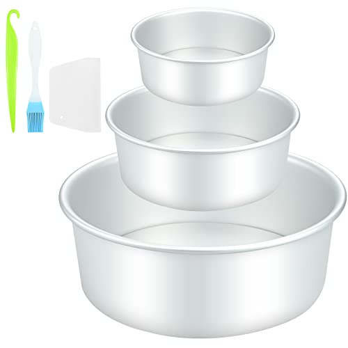 3 Stück Kuchenform Rund Set, 4/6/8 Zoll Kuchenform Backform mit Kuchenschaber Entformungsmesser, Loose Base Backformen Round Set für Torte Kuchen Brot Backform, 6 Zoll für Heißluftfritteuse