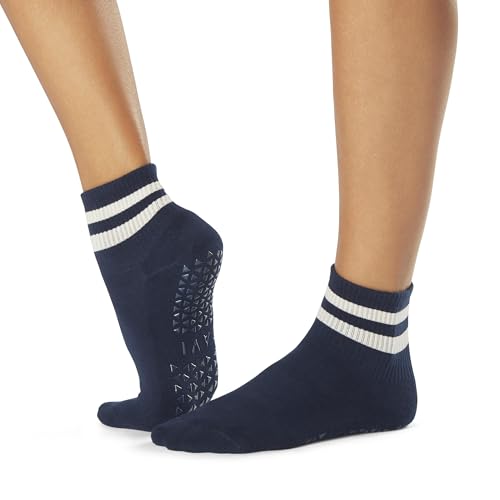 TAVI NOIR Aria Indigo Stripe Small Mini Crew Grip Socks for the Perfect Practice - Main Image