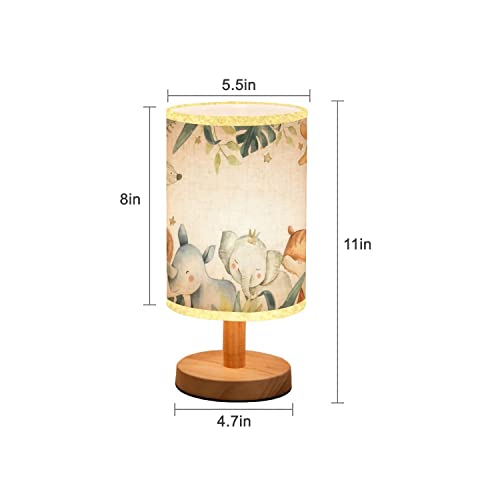Lopyeijfg Minimalist Bedside Table Lamp Safari Animals Watercolor With Baby Elephant Lion Zebra Giraffe Wood Nightstand Desk Base Flaxen Fabric Shade For Bedroom Living Room 5.5X11Inch #TOP2