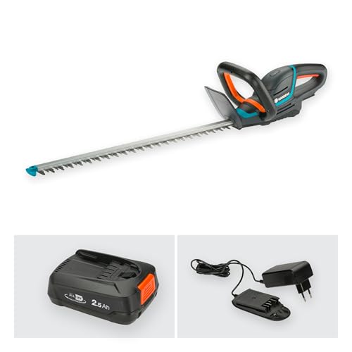Gardena Taille-haies sur batterie ComfortCut 60/18V P4A - Kit prêt à l'emploi: Ergonomique, Géométrie de lame optimisée, Léger, Affichage du niveau de charge, Sans fil (14731-20)