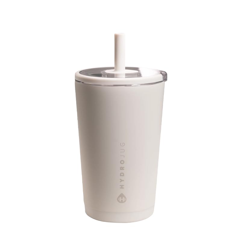 HydroJug Everyday Tumbler 14 oz, Ceramic-Lined Straw Cup, Linen