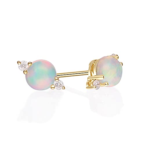 Gin & Grace 10K Yellow Gold Natural Ethiopian Opal Earrings With Diamonds For Women | Ethically, Authentically & Organically Sourced (Round) Shaped Opal Hand-Crafted Jewelry For Her | Opal Stud Earrings For Women #TOP1