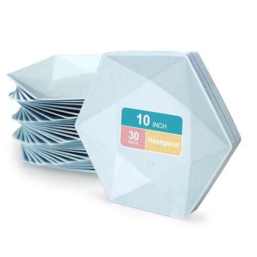 BangShou 30 Pack 10 Inch Compostable Hexagon Paper Plates, Blue