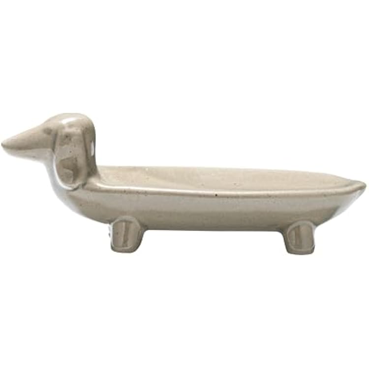 Creative Co-Op Elongated Ceramic Dachshund Dog Dish, Grey
