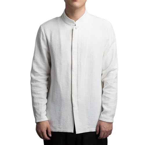 Chemise style chinois homme rétro coton lin jacquard hanfu manches longues