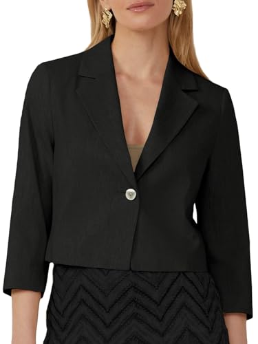 Mina Self 2025 Women's Summer Linen Blazer Cropped 3/4 Sleeve Lightweight Fully-Lined Trendy Casual Work Office Suit Jackets
