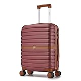 Kono Cabin Suitcase 55x40x20 Lightweight ABS + PC Hard Shell Carry On Trolley Case Small Travel Hand Luggage with 3 Digit Combination Lock Spinner Wheels (Burgundy/Brown)