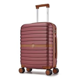 KONO Handgepäck Koffer 55x40x20 cm, Hartschalenkoffer aus ABS+PC, Leichter Reisekoffer mit 4 Rollen, Zahlenschloss und Teleskopgriff für Flugreisen (Burgunderrot/Braun)