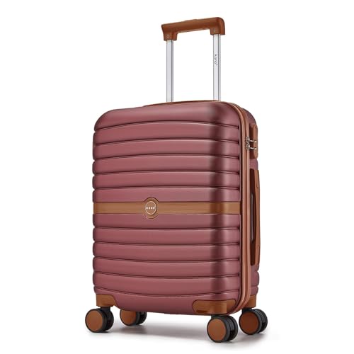 Image of Kono Cabin Suitcase 55x40x20 Lightweight ABS + PC Hard Shell Carry On Trolley Case Small Travel Hand Luggage with 3 Digit Combination Lock Spinner Wheels (Burgundy/Brown)