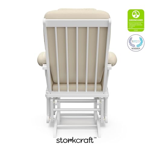 Image of Storkcraft Tuscany Glider and Ottoman with Lumbar Pillow, White /Beige