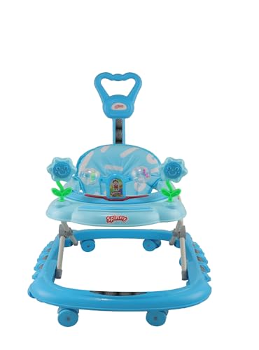 Image of JoyRide Spinny Spinner 8 Wheels Baby Walker, Adjustable Height,Parentle Handle, Comfortable Seat, Music and Light, 360 Degree Rotation, Maximum Weight: 12 kg (Blue)