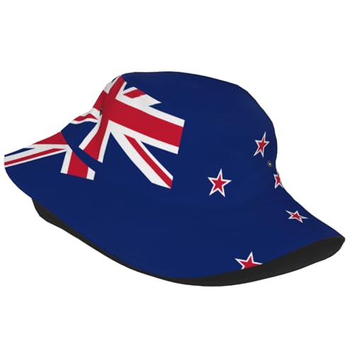 New Zealand Flag Adult Unisex Sunshade Bucket hat, Non-Shrinking, Lightweight, Breathable, Foldable, Easy to Store Black2