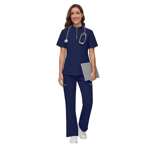 Gargey Scrubs for Women - Zip Front Top & Flare Pant Stretch Nursing Women’s Scrubs Set Medical Uniform - image 2