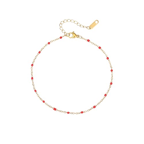 Image of 18K Gold Plated Boho Beaded Anklets for Women Dainty Gold Layered Round Ball Ankle Bracelet Pearl Cross Anklet Bracelet Waterproof Gold Jewelry