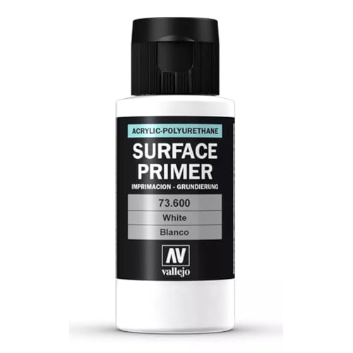 Vallejo - Surface Primer Color | White Acrylic Primer 60 ml (2.02 fl.oz.) | Matte Finish and Fast Drying | Perfect for Airbrushing and Great Adhesion to Figurines and Scale Models