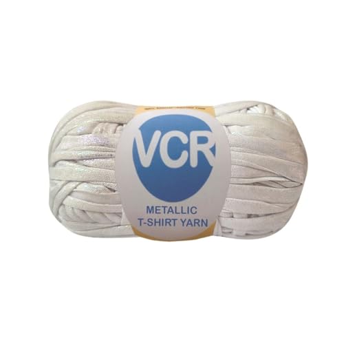 Image of VCR Shine White Metallic T-Shirt Yarn, 100 Grams, 100% Metallized Craft Yarn, Pack of 1 Yarn, Suitable for Handbags, Tote Bags and Sling Bags