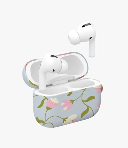 Image of Blush Bloom Sky Glossy Case Compatible with AirPods Pro 1, Cute Light Blue Floral Protective Hard Cover, Aesthetic Spring Flower Earbud Accessories for Women and Girls