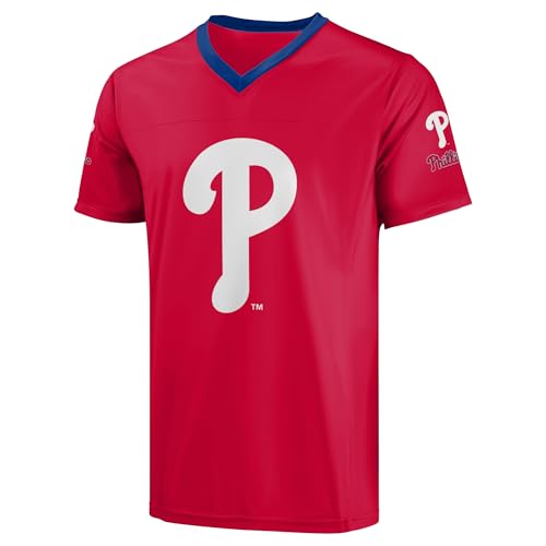 Image of FOCO MLB Men's Officially Licensed Primary Logo Wordmark Ballpark Team Color Baseball Performance V-Neck Top