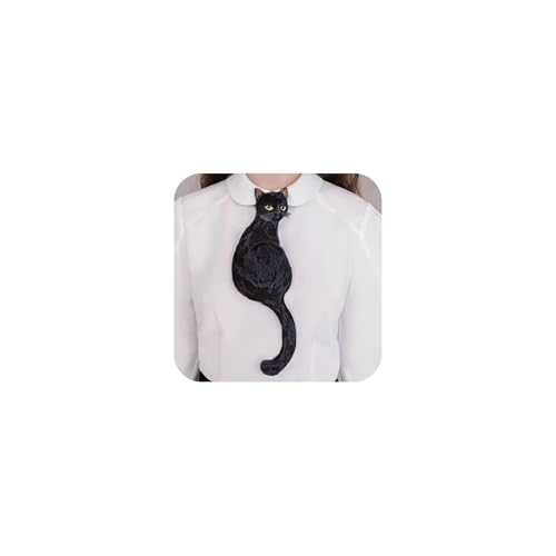 gugululu Creative Retro Embroidered Tie for Women, No-knot Shirt Ties Vintage Cat Statement Necktie for Niche Fashion Lover (Black Cat)