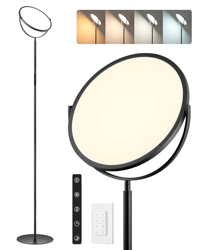 EDISHINE 193cm LED Floor Lamp, Dimmable Standing Lamps, 300° Flexible Head, 2700K-6500K, 2500LM, Uplighter Floor Lamps for Living Room Bedroom, Remote & Touch Control, Black