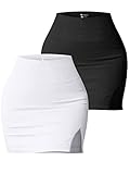 OQQ Women's 2 Piece Basic Casual Versatile Stretchy Ribbed Split High Waist Mini Skirt, Black White, Large