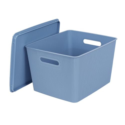 Panier de rangement haut de gamme bleu avec couvercle empilable 12L