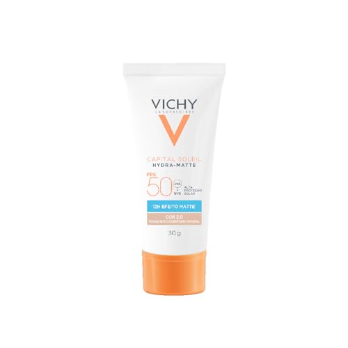 Vichy Capital Soleil Protetor Solar Facial com Cor Efeito Matte 12h Toque Seco Alta Proteção UVA/UVB FPS 50 Controla o Brilho e a Oleosidade Cor 2.0 30g
