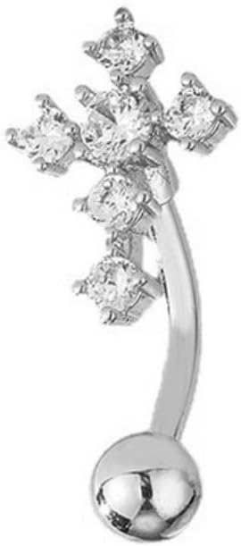 14G CZ Cross Reverse Belly Button Rings for Women Reversed 316L Surgical Steel Belly Navel Piercing Jewelry Navel Curved Barbell Body Piercing Jewelry
