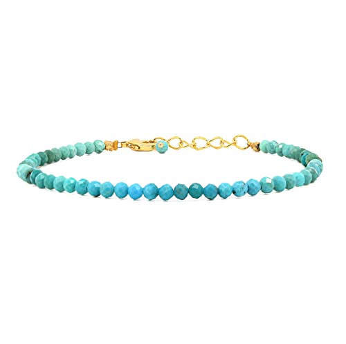 Gempires Natural Turquoise 3.5 Mm Beads Bracelet, 14K Yellow Gold Plated, Green Beads Bracelet For Women, Handmade Jewelry 7 + 1 Inch Adjustable Chain (Turquoise) #TOP22