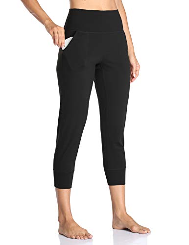 Colorfulkoala Women's High Waisted Capri Length Fitted Joggers (S, Black) #TOP19