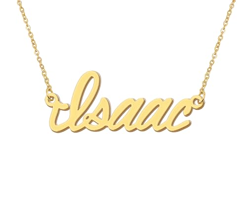 Aoloshow 18k Gold Plated Isaac Name Initial Necklace Womens Mens Nameplate Stainless Steel Jewelry for Son
