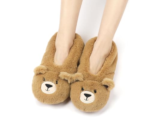 Image of Keyela Women Fuzzy Animal Slipper Socks, Non Slip Indoor House Slippers | Soft fuzzy plush material, cute animal design with gripper sole for bedroom, lounge indoor daily wear