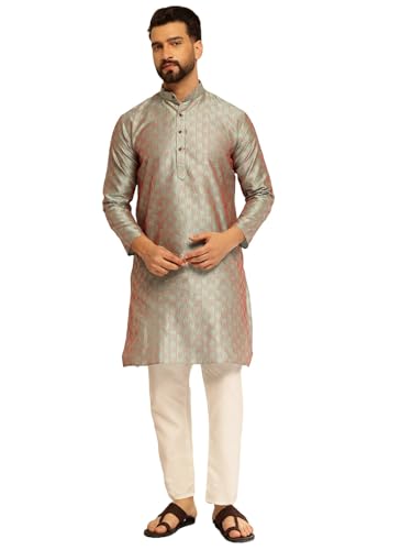 Image of SOJANYA (Since 1958 Men's Jacquard Silk Contrast Red Thread Woven Design Kurta With Pyjama