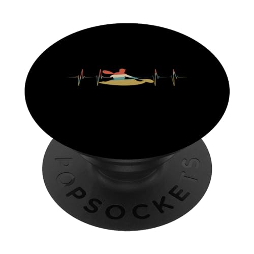 Playboating Heartbeat Retro ECG EKG Kayaker PopSockets Swappable PopGrip, Black