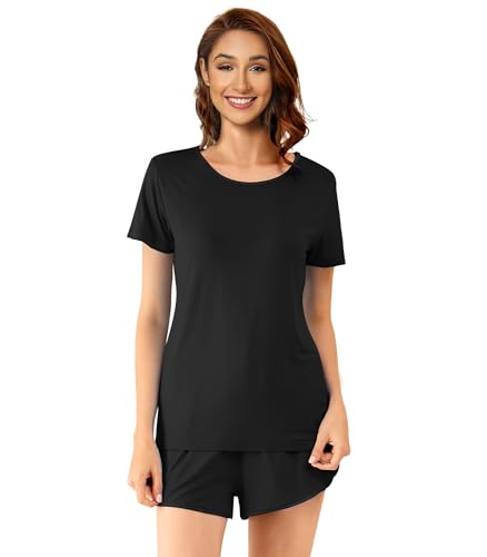 Image of WiWi Viscose from Bamboo Pajamas Set for Women Super Soft Short Sleeve Cooling Summer Plus Size Pjs Sets Sleepwear S-4X