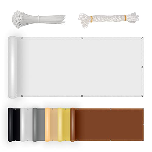 NKADNB PES Balkonbespannung Sichtschutz 130x1800cm 100% Polyester Wind-und UV-Schutz Balkonverkleidung Sichtschutz Mit Metall-Ösen für Balkongeländer Garten Freien,Weiß