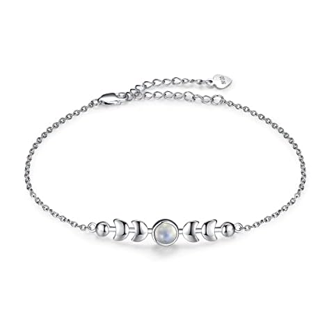 Angol Genuine Moonstone Bracelet Sterling Silver Moon Phase Bracelet Minimalist Moonstone Jewelry for Mom Friends(Silver) Cover