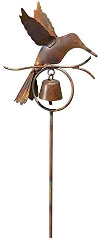 Ancient GraffitiHummingbird with Bell Garden Stake, Flamed Copper Colored